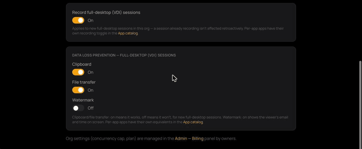Data-loss prevention settings