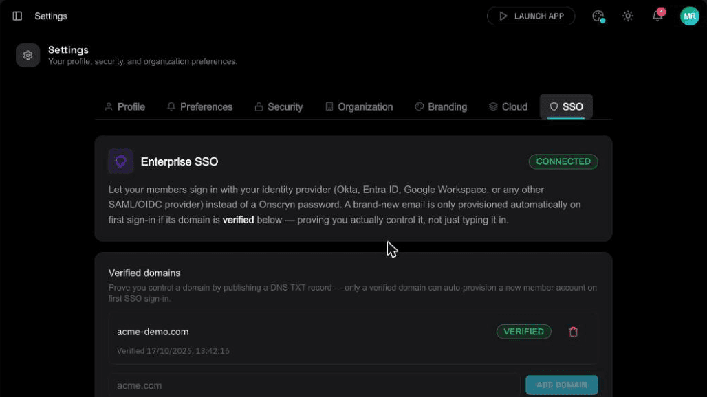 Enterprise SSO settings